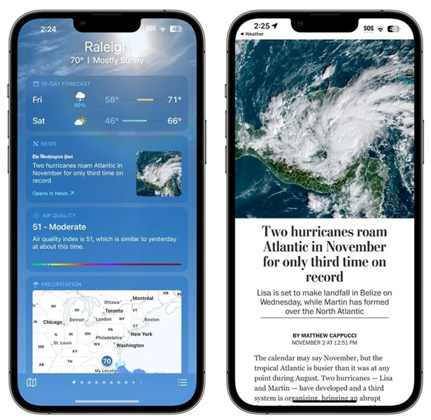太康苹果14维修分享iPhone 14手机如何看天气时顺带看新闻 