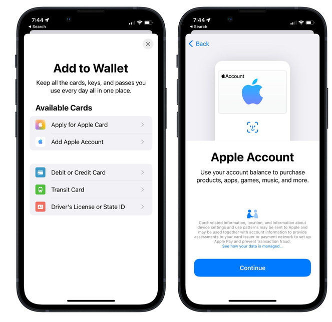 太康苹果手机维修分享iOS 15.5钱包App如何添加 Apple 账户 
